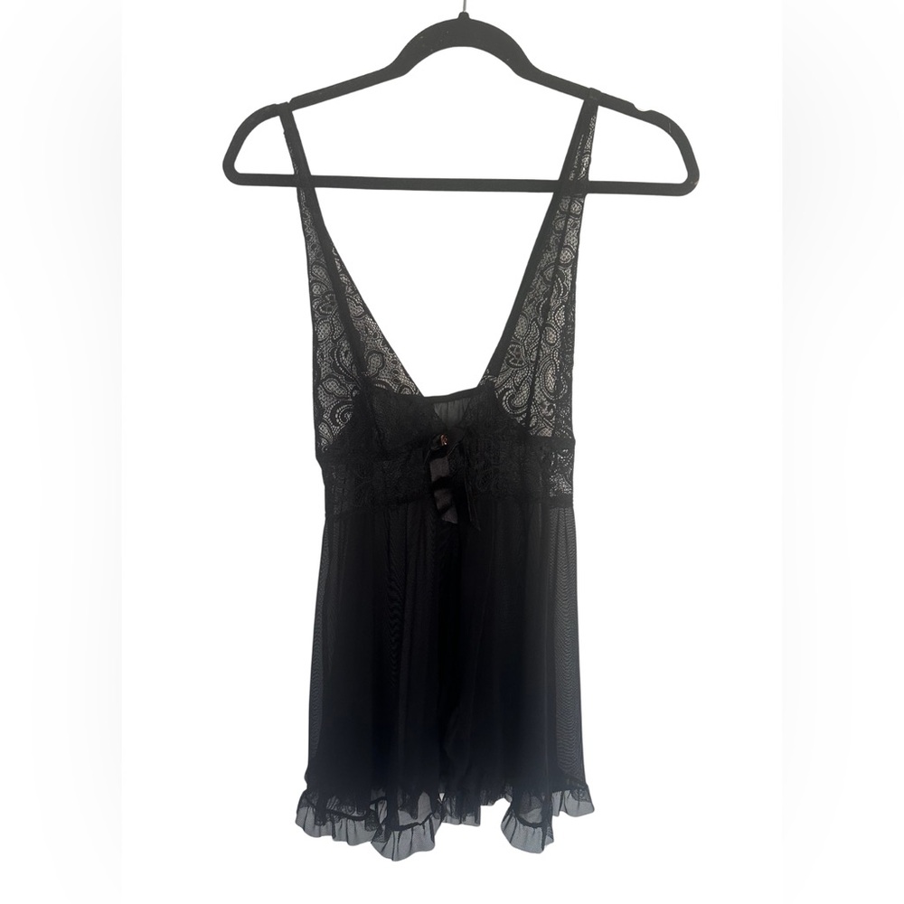 Rachel Rachel Roy Black Lace Mesh Babydoll – Size L